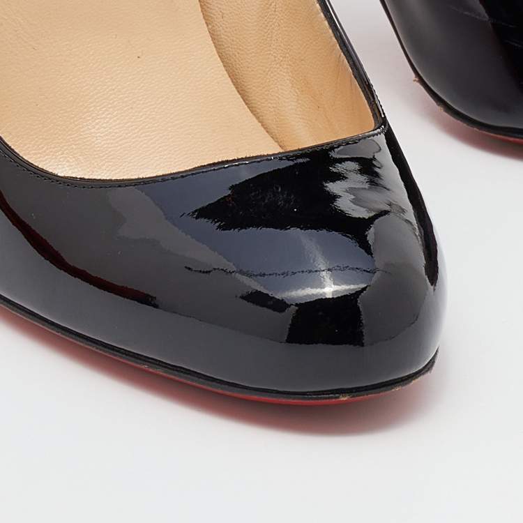 Pre Owned Christian Louboutin Black Patent Leather Simple Round Toe Pumps Size 38