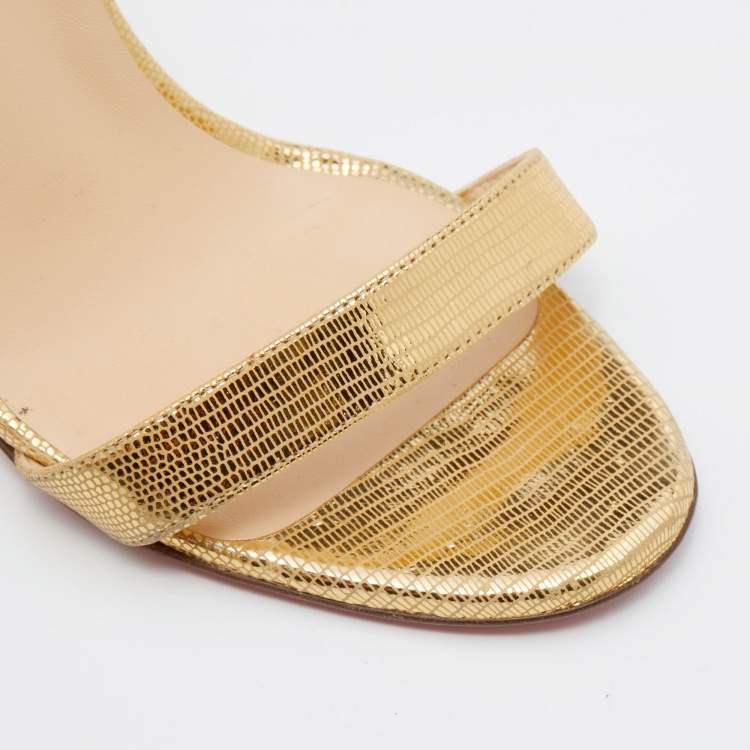 Pre Owned Christian Louboutin Gold Leather And PVC Jonatina Ankle Strap Sandals Size 36.5