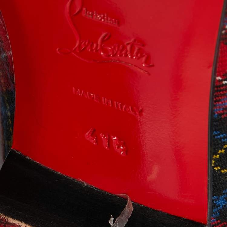 Pre Owned Christian Louboutin Multicolor Fabric and Patent Leather Spiked Intern Loafers Size 41.5
