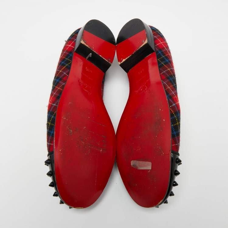 Pre Owned Christian Louboutin Multicolor Fabric and Patent Leather Spiked Intern Loafers Size 41.5