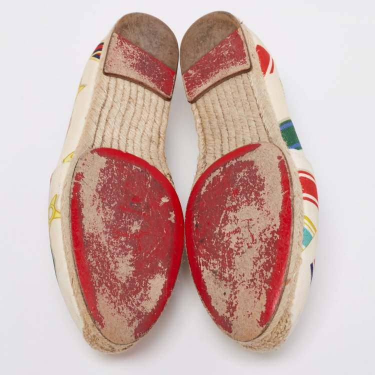 Pre Owned Christian Louboutin Multicolor Printed Canvas Galia Espadrille Flats Size 37