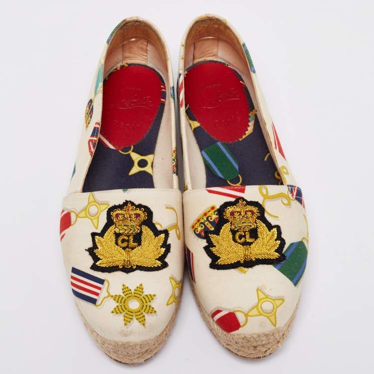 Pre Owned Christian Louboutin Multicolor Printed Canvas Galia Espadrille Flats Size 37