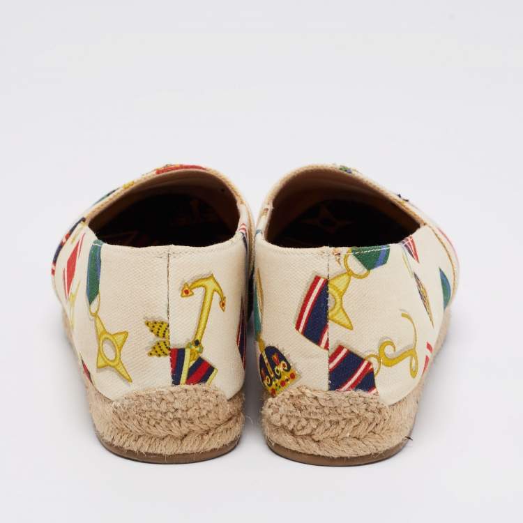 Pre Owned Christian Louboutin Multicolor Printed Canvas Galia Espadrille Flats Size 37