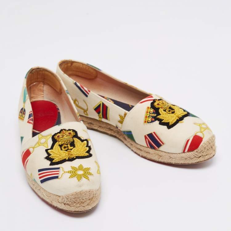 Pre Owned Christian Louboutin Multicolor Printed Canvas Galia Espadrille Flats Size 37