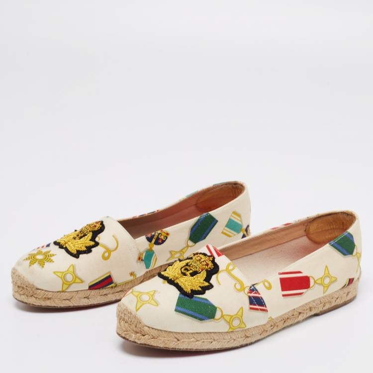 Pre Owned Christian Louboutin Multicolor Printed Canvas Galia Espadrille Flats Size 37
