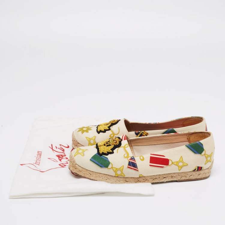 Pre Owned Christian Louboutin Multicolor Printed Canvas Galia Espadrille Flats Size 37