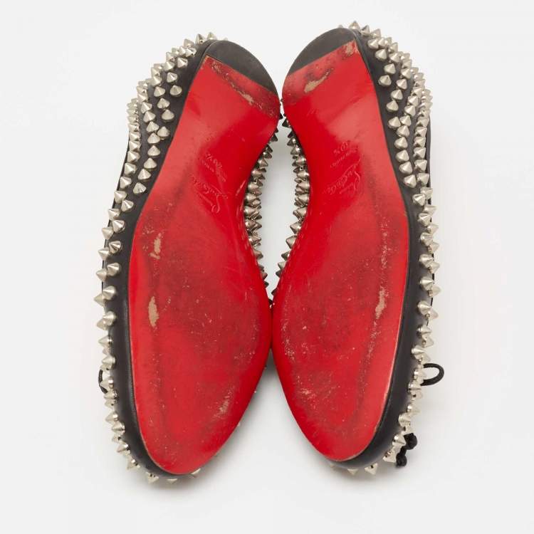 Pre Owned Christian Louboutin Black Leather Spike Ballet Flats Size 40.5