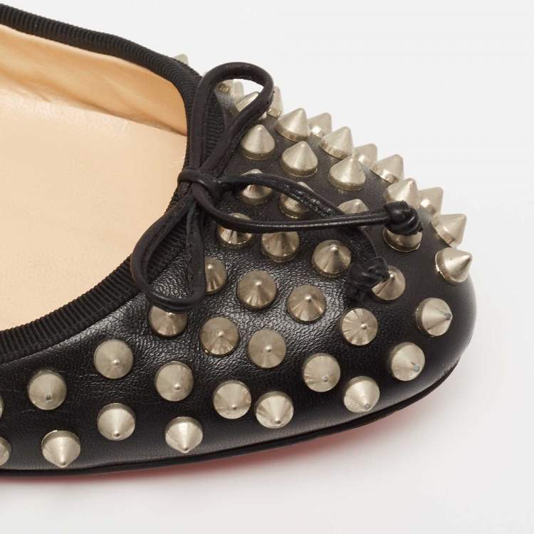 Pre Owned Christian Louboutin Black Leather Spike Ballet Flats Size 40.5