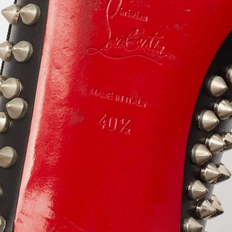 Pre Owned Christian Louboutin Black Leather Spike Ballet Flats Size 40.5