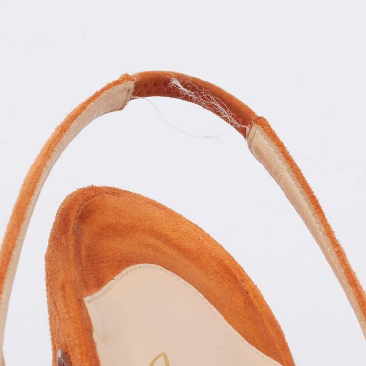 Pre Owned Christian Louboutin Orange Suede No Prive Slingback Pumps Size 41