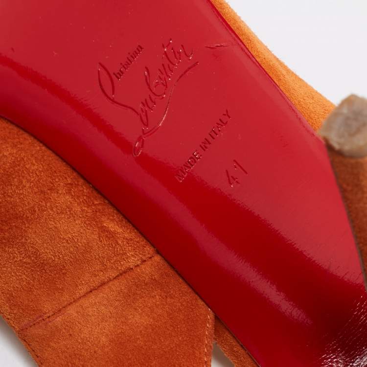 Pre Owned Christian Louboutin Orange Suede No Prive Slingback Pumps Size 41