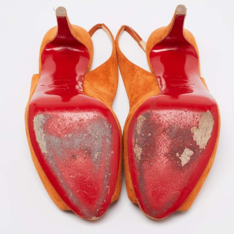 Pre Owned Christian Louboutin Orange Suede No Prive Slingback Pumps Size 41