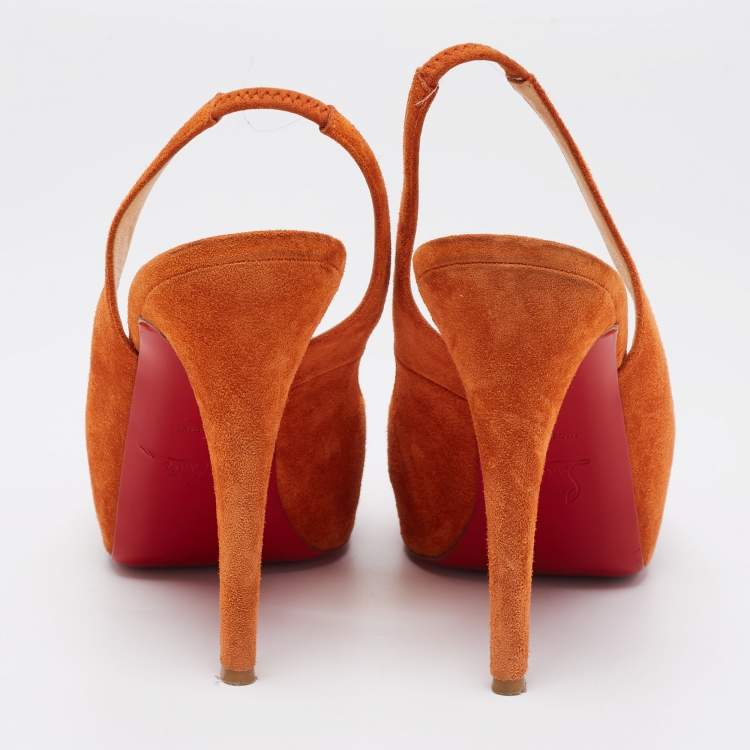 Pre Owned Christian Louboutin Orange Suede No Prive Slingback Pumps Size 41