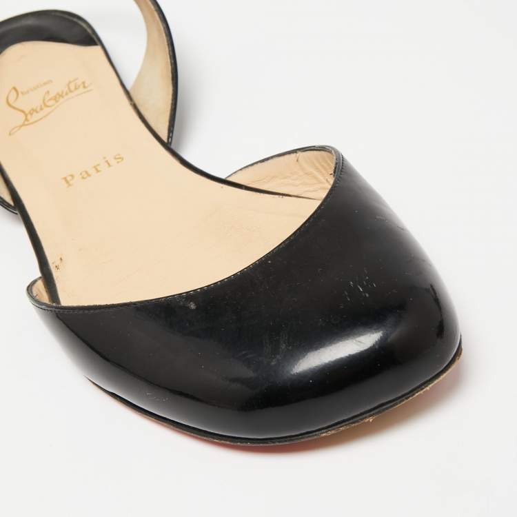 مملوكة مسبقًا Christian Louboutin Black Patent Leather Slingback Flats Size 40