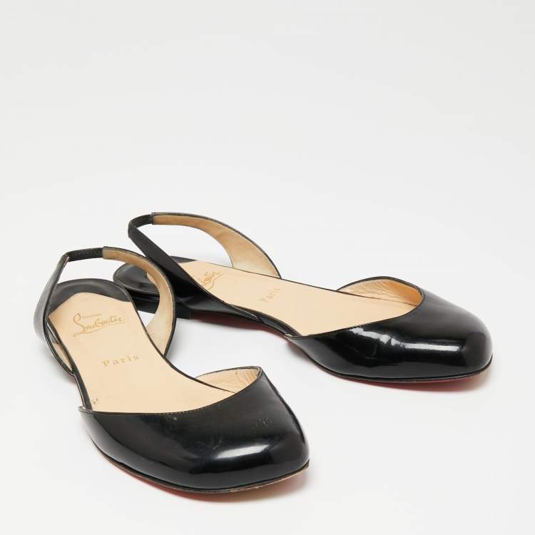 مملوكة مسبقًا Christian Louboutin Black Patent Leather Slingback Flats Size 40