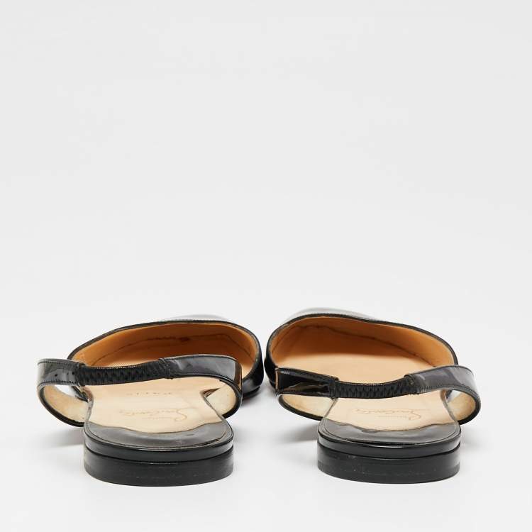 مملوكة مسبقًا Christian Louboutin Black Patent Leather Slingback Flats Size 40