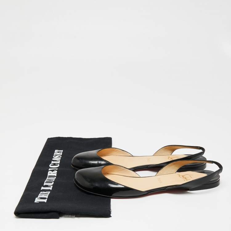 مملوكة مسبقًا Christian Louboutin Black Patent Leather Slingback Flats Size 40