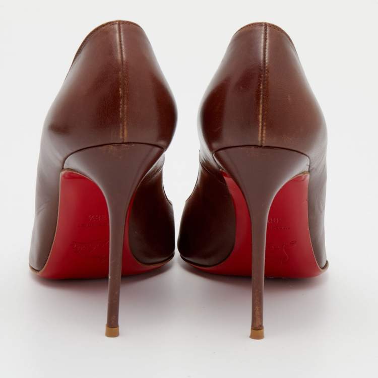 Pre Owned Christian Louboutin Dark Brown Leather Corneille Pointed Toe Pumps Size 38.5