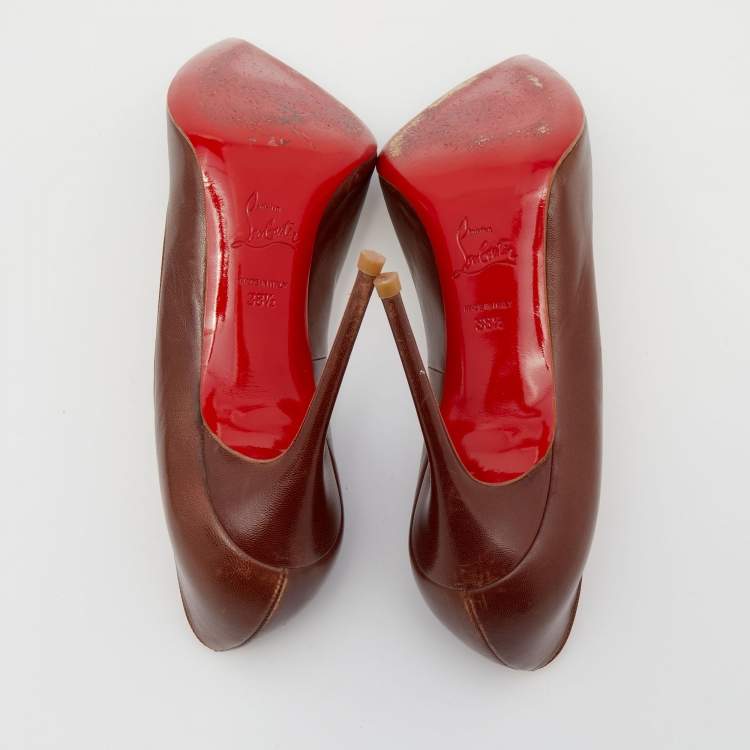Pre Owned Christian Louboutin Dark Brown Leather Corneille Pointed Toe Pumps Size 38.5
