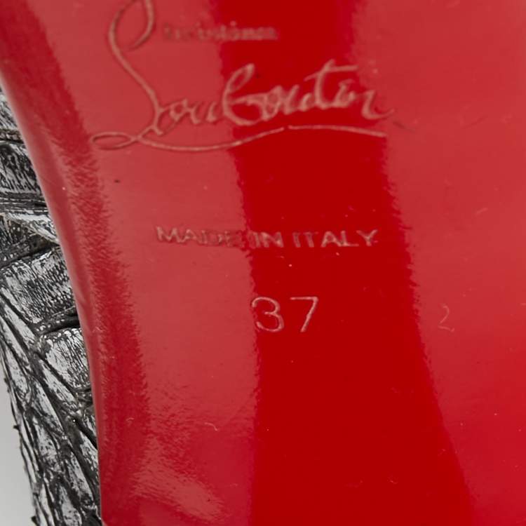 Pre Owned Christian Louboutin Silver/Black Water Snake Leather Very Prive Peep-Toe Pumps Size 37