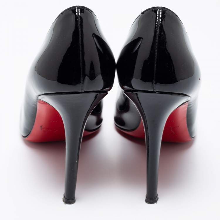 Pre Owned Christian Louboutin Black Patent Leather Simple Pumps Size 38
