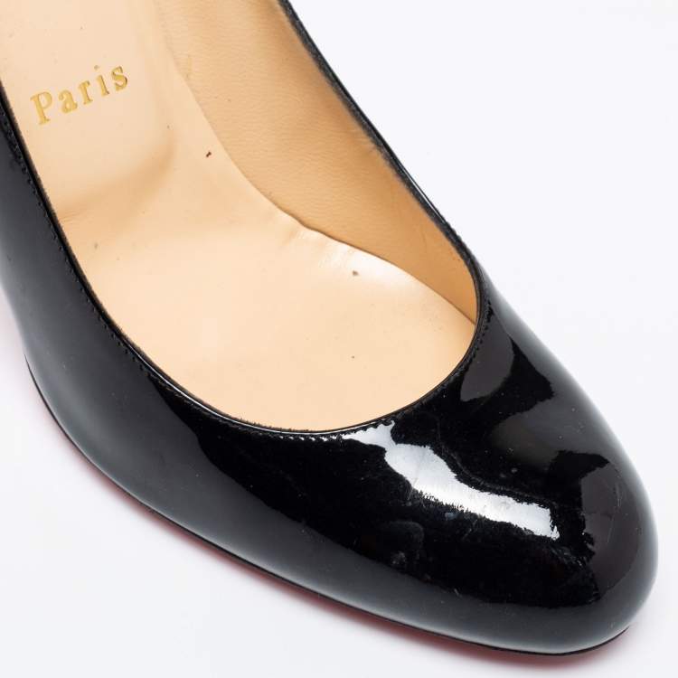 Pre Owned Christian Louboutin Black Patent Leather Simple Pumps Size 38