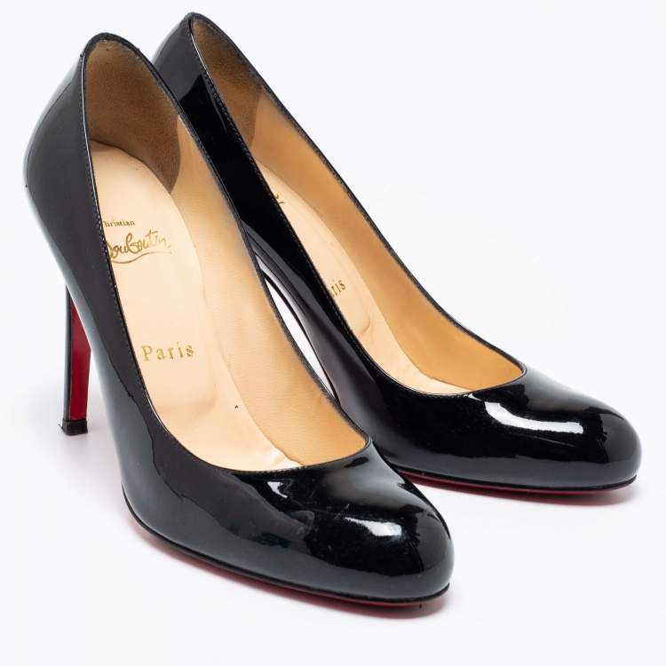 Pre Owned Christian Louboutin Black Patent Leather Simple Pumps Size 38