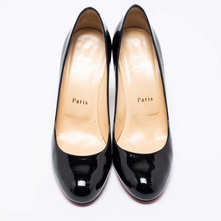 Pre Owned Christian Louboutin Black Patent Leather Simple Pumps Size 38