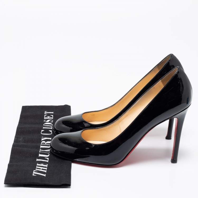 Pre Owned Christian Louboutin Black Patent Leather Simple Pumps Size 38