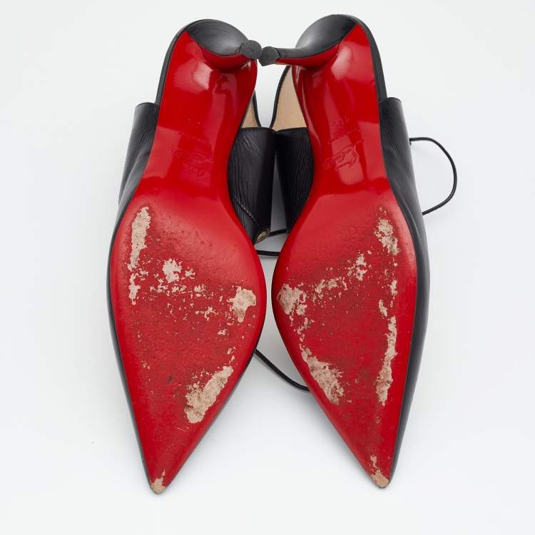 Pre Owned Christian Louboutin Black Leather Ferme Rouge Cut-Out Pointed Toe Pumps Size 40.5