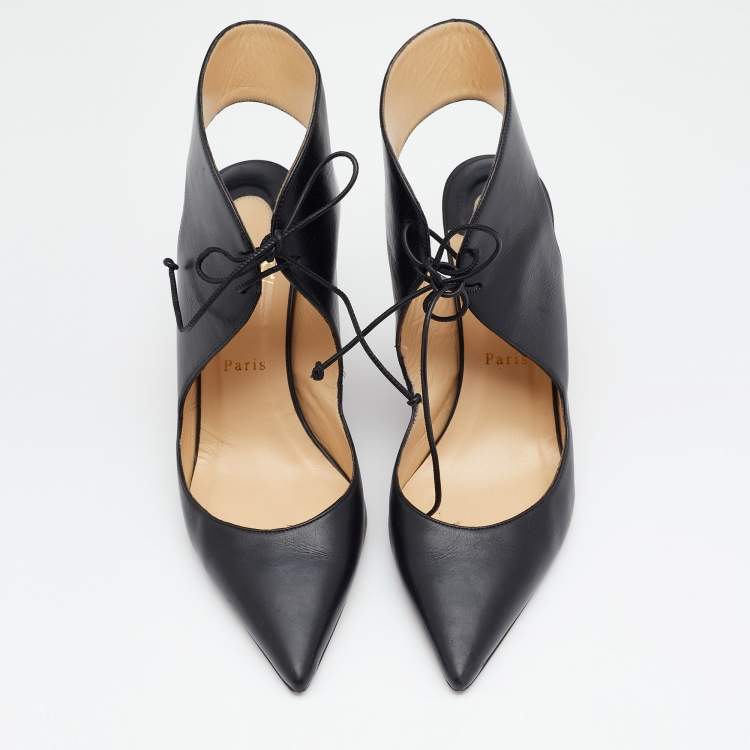 Pre Owned Christian Louboutin Black Leather Ferme Rouge Cut-Out Pointed Toe Pumps Size 40.5