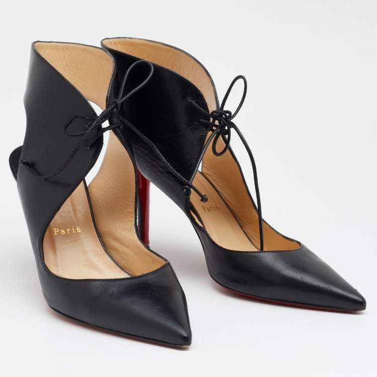 Pre Owned Christian Louboutin Black Leather Ferme Rouge Cut-Out Pointed Toe Pumps Size 40.5