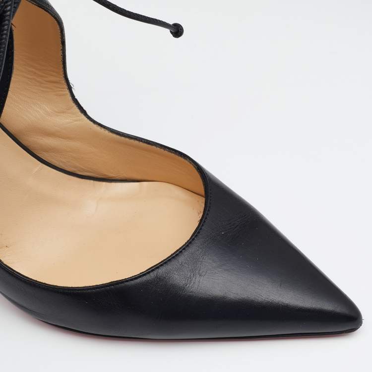 Pre Owned Christian Louboutin Black Leather Ferme Rouge Cut-Out Pointed Toe Pumps Size 40.5