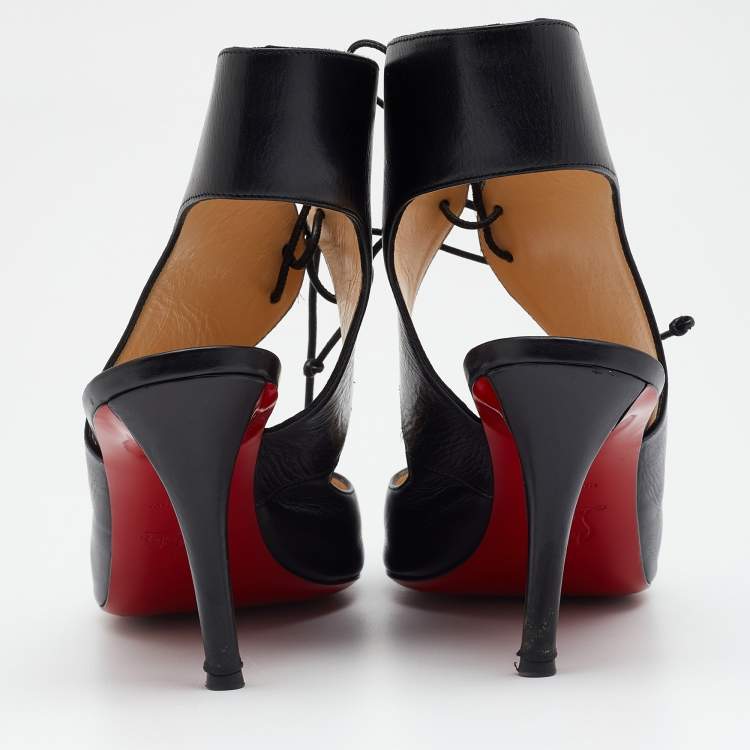 Pre Owned Christian Louboutin Black Leather Ferme Rouge Cut-Out Pointed Toe Pumps Size 40.5