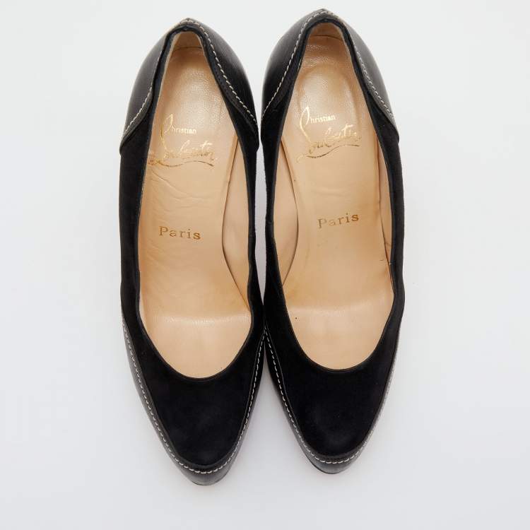 Pre Owned Christian Louboutin Black Suede And Leather Defil Platform Pumps Size 38.5