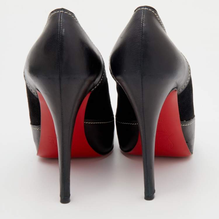 Pre Owned Christian Louboutin Black Suede And Leather Defil Platform Pumps Size 38.5