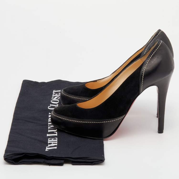 Pre Owned Christian Louboutin Black Suede And Leather Defil Platform Pumps Size 38.5