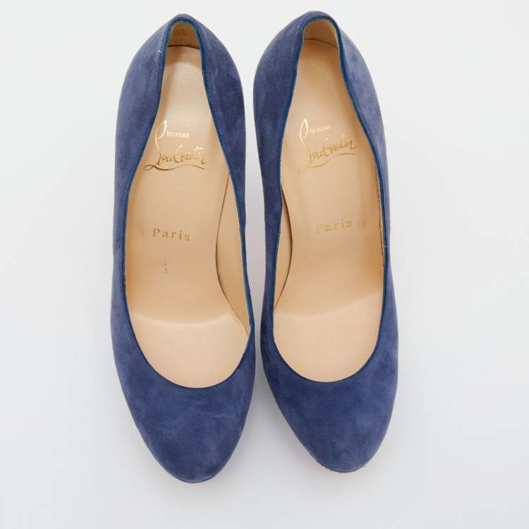 Pre Owned Christian Louboutin Blue Suede Bianca Platform Pumps Size 37.5