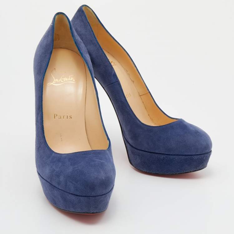 Pre Owned Christian Louboutin Blue Suede Bianca Platform Pumps Size 37.5