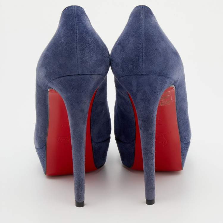 Pre Owned Christian Louboutin Blue Suede Bianca Platform Pumps Size 37.5