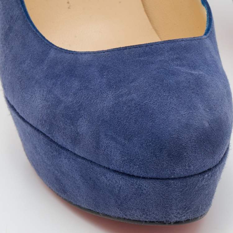 Pre Owned Christian Louboutin Blue Suede Bianca Platform Pumps Size 37.5