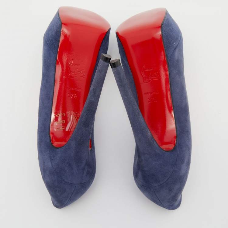 Pre Owned Christian Louboutin Blue Suede Bianca Platform Pumps Size 37.5