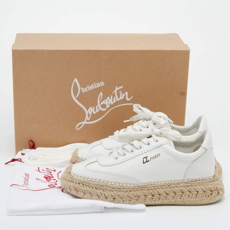 Pre Owned Christian Louboutin White Canvas And Leather Espasneak Espadrille Sneakers Size 39