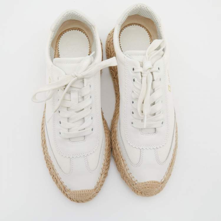 Pre Owned Christian Louboutin White Canvas And Leather Espasneak Espadrille Sneakers Size 39