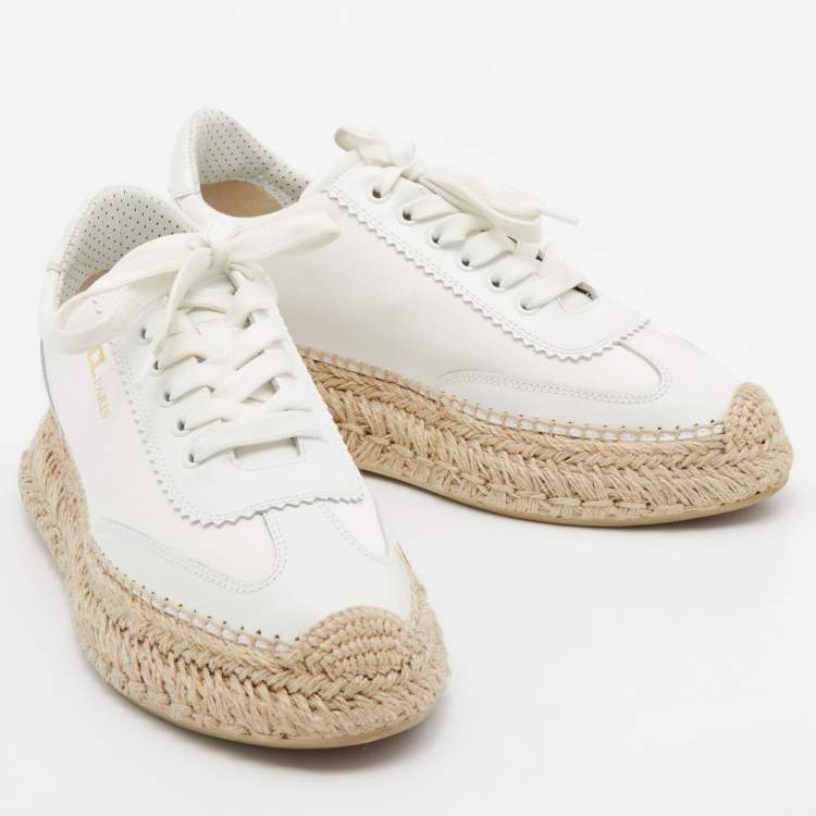 Pre Owned Christian Louboutin White Canvas And Leather Espasneak Espadrille Sneakers Size 39