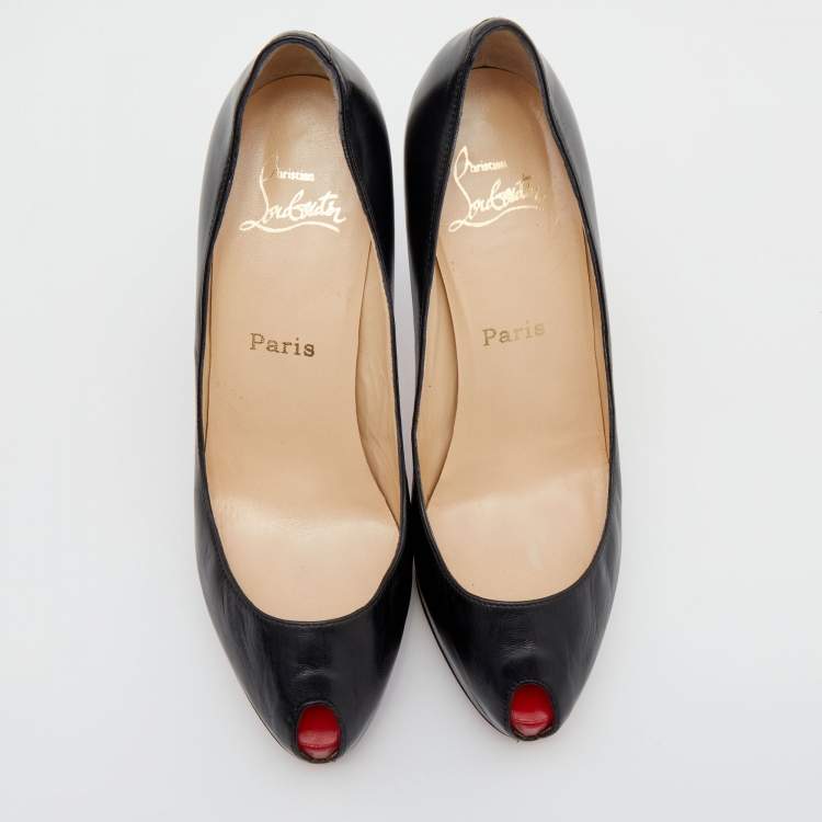 مملوكة مسبقًا Christian Louboutin Black Leather Mini Bout Peep Toe Pumps Size 38.5