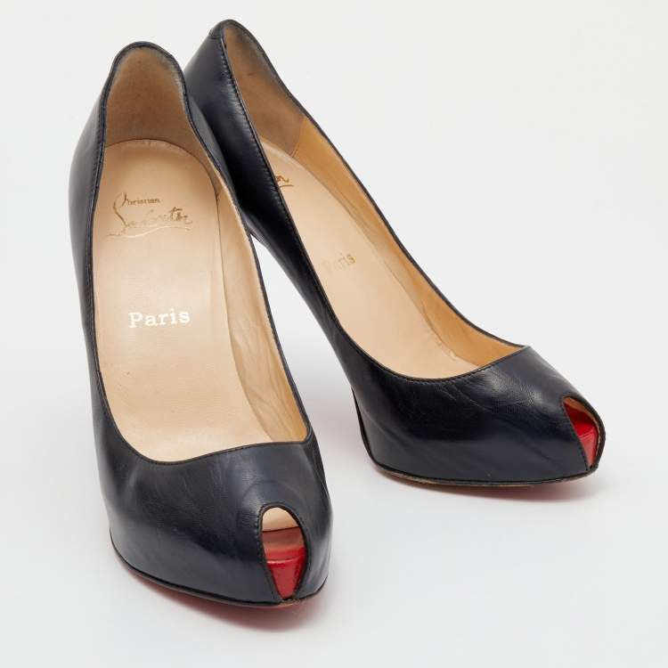 مملوكة مسبقًا Christian Louboutin Black Leather Mini Bout Peep Toe Pumps Size 38.5