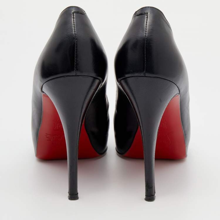 مملوكة مسبقًا Christian Louboutin Black Leather Mini Bout Peep Toe Pumps Size 38.5