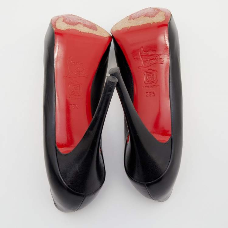 مملوكة مسبقًا Christian Louboutin Black Leather Mini Bout Peep Toe Pumps Size 38.5
