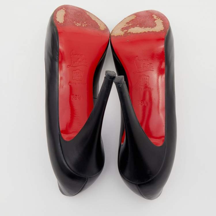 Pre Owned Christian Louboutin Black Leather New Very Prive Peep Toe Pumps Size 38.5